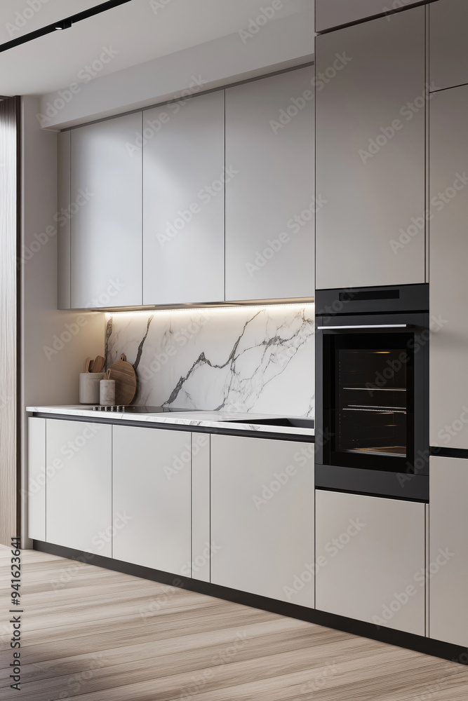 Fototapeta premium Modern kitchen interior with furniture in a minimalist style