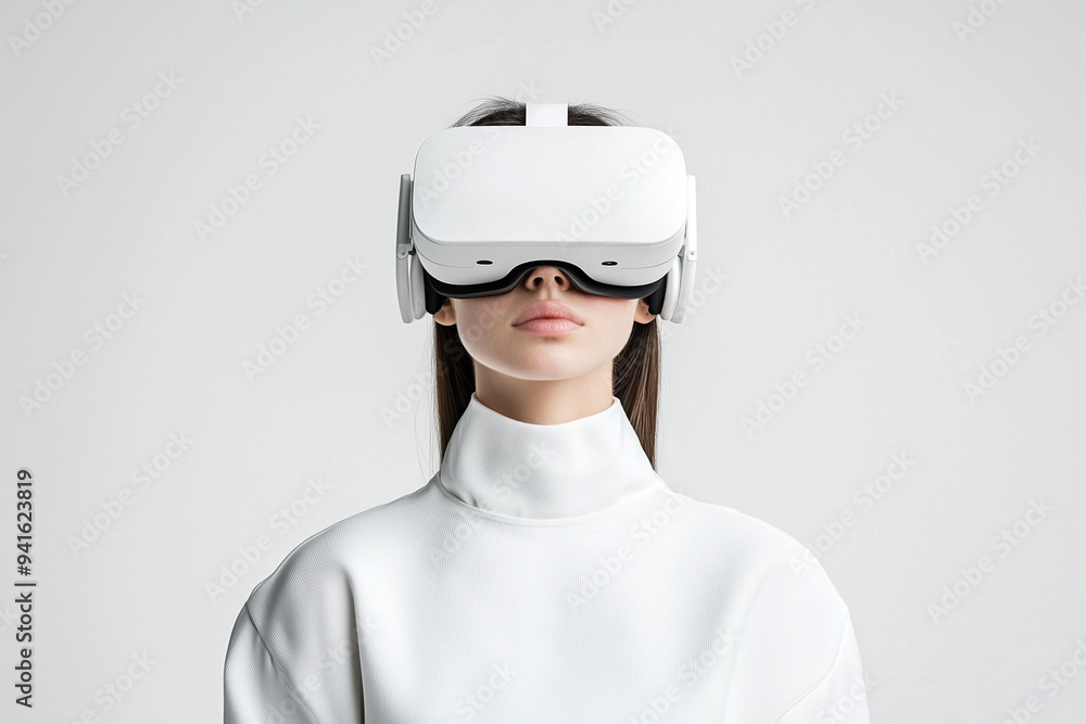 girl in virtual reality glasses on white background girl in virtual reality glasses on white background
