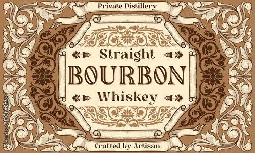 Bourbon Whiskey - ornate vintage decorative label