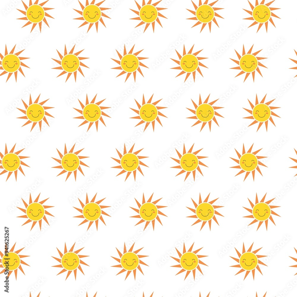 Seamless Pattern with Cute Smiling Sun Seamless Pattern with Cute Smiling Sun