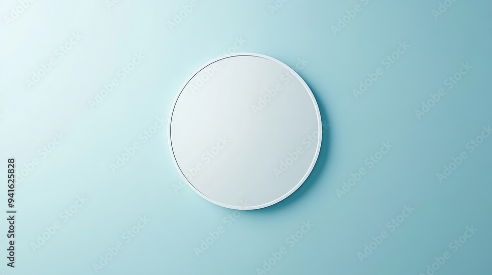 Modern Bathroom Mirror 3D Icon with Reflective Surface and Geometric Design on Light Blue Background Modern Bathroom Mirror 3D Icon with Reflective Surface and Geometric Design on Light Blue Background