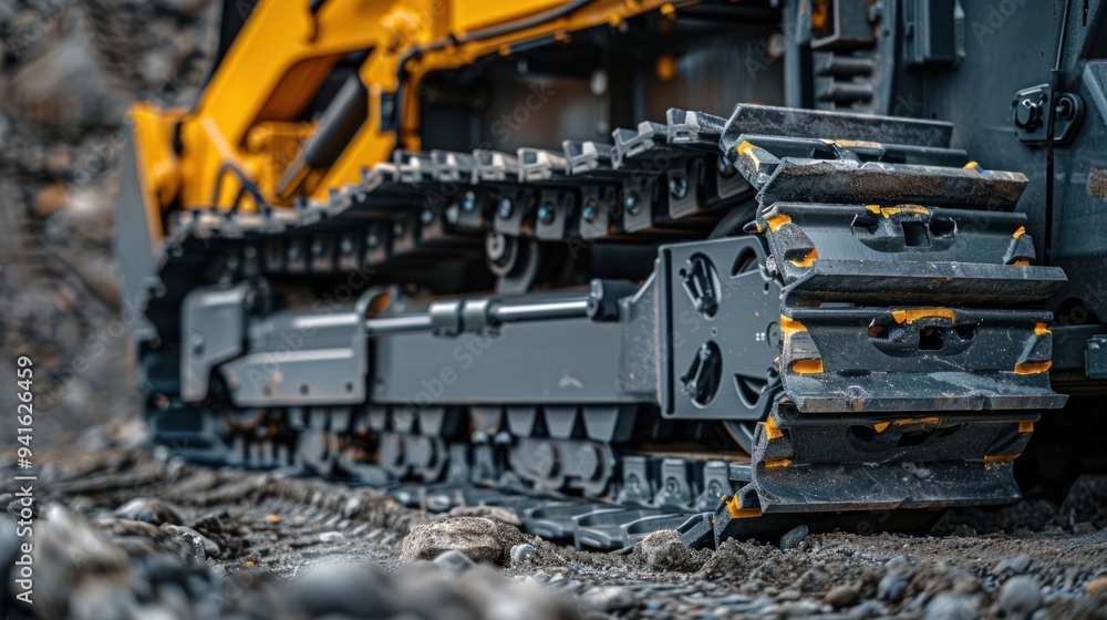 Close-up of a compact track loader's tracks gripping the ground Close-up of a compact track loader's tracks gripping the ground