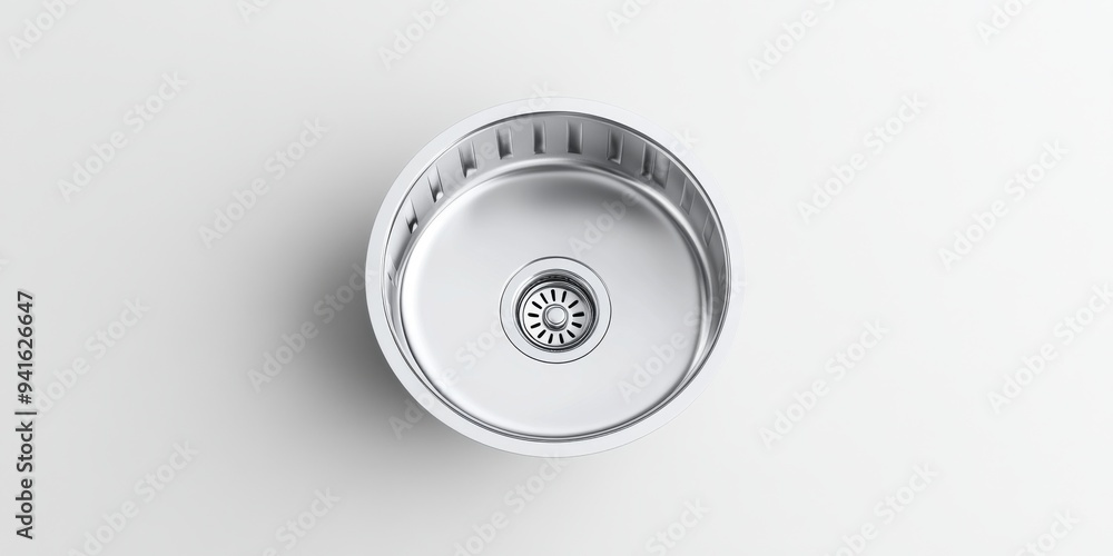 Sleek 3D Rendering of Minimalist Bathroom Sink Drain on White Background Sleek 3D Rendering of Minimalist Bathroom Sink Drain on White Background