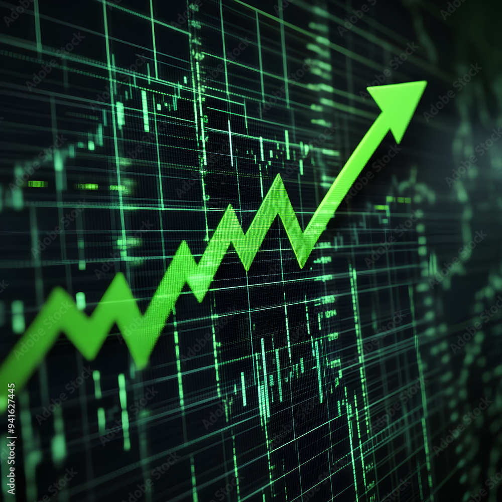 Close-Up of Stock Market Chart with Upward Green Arrow Indicating Profit Growth
Close-Up of Stock Market Chart with Upward Green Arrow Indicating Profit Growth