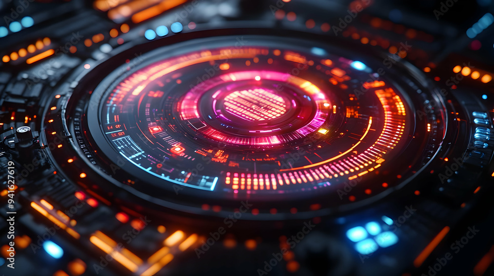 Futuristic Interface - 3D Illustration with Glowing Lights Futuristic Interface - 3D Illustration with Glowing Lights