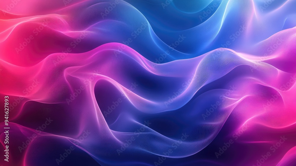 Fototapeta premium Deep blue to magenta abstract ombre background with soft neon light effects, violet and pink waves, perfect for modern designs