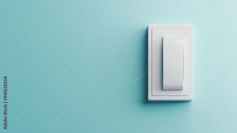 Modern 3D Bathroom Light Switch Icon with Reflective Surface on Light Blue Background Modern 3D Bathroom Light Switch Icon with Reflective Surface on Light Blue Background