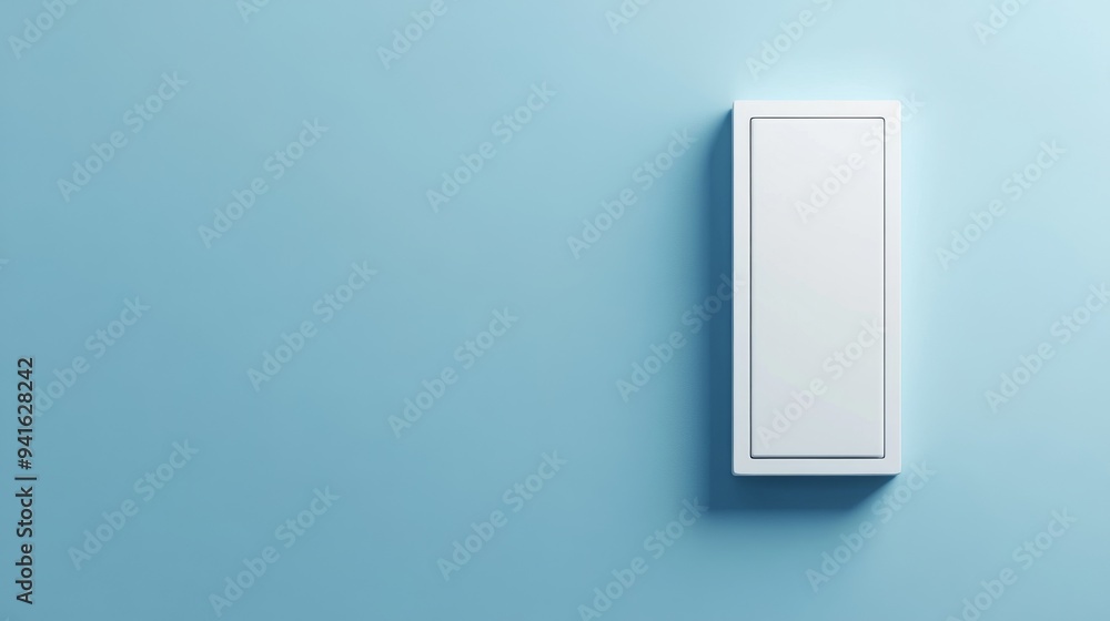 Modern 3D Bathroom Light Switch Icon on Shiny Surface - Minimalistic Design on Light Blue Background Modern 3D Bathroom Light Switch Icon on Shiny Surface - Minimalistic Design on Light Blue Background