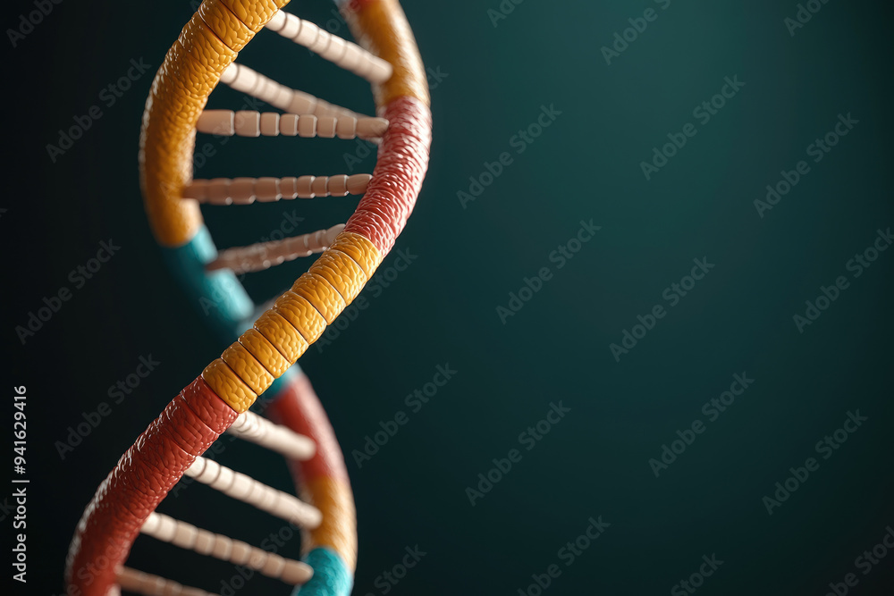 Colorful DNA helix model, symbolizing the genetic blueprint of life, showcasing the intricate structure of deoxyribonucleic acid in vibrant hues against a dark backdrop. Colorful DNA helix model, symbolizing the genetic blueprint of life, showcasing the intricate structure of deoxyribonucleic acid in vibrant hues against a dark backdrop.