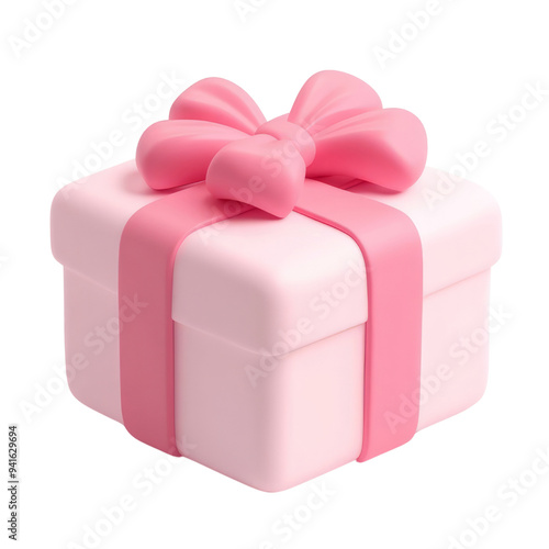 pink gift box 3d render icon isolated on transparent background cutout