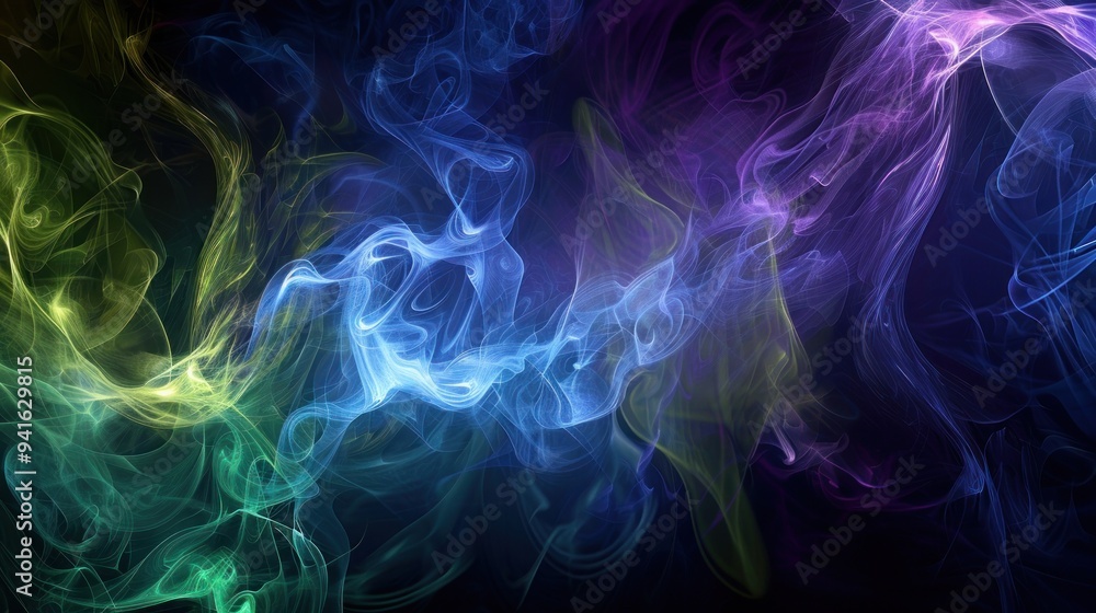 Fototapeta premium Abstract Colorful Smoke Swirls on Black Background.