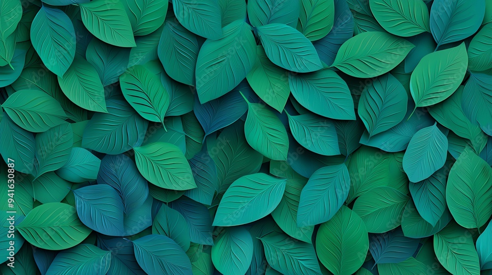 Green heatmap with leaf patterns, environmental data visualization, 3D illustration Green heatmap with leaf patterns, environmental data visualization, 3D illustration