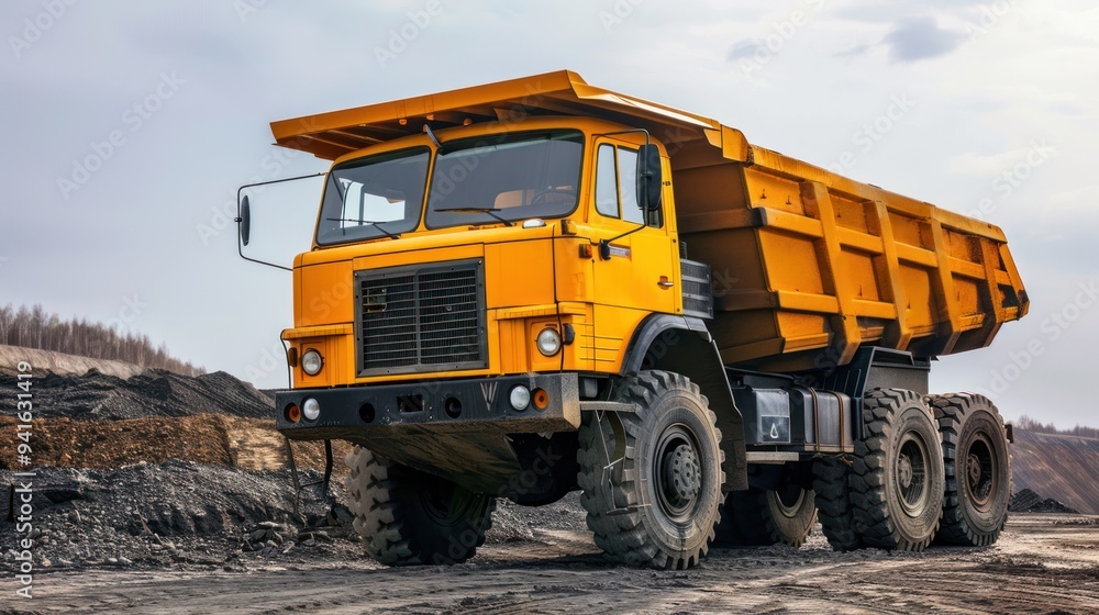 Haul truck transporting heavy materials at a mining site Haul truck transporting heavy materials at a mining site