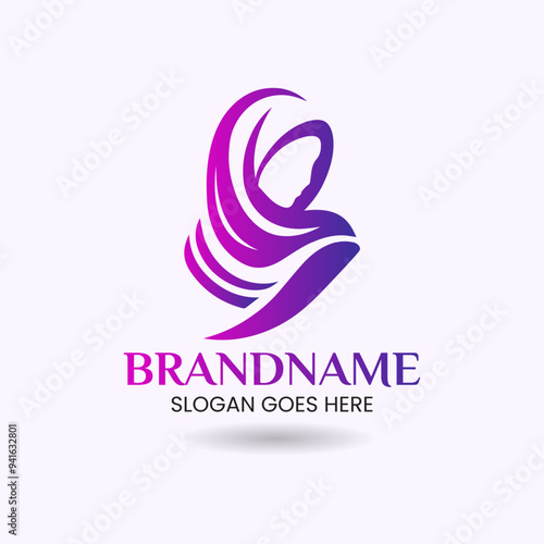 Minimalist Hijab Logo Design Template with gradient color