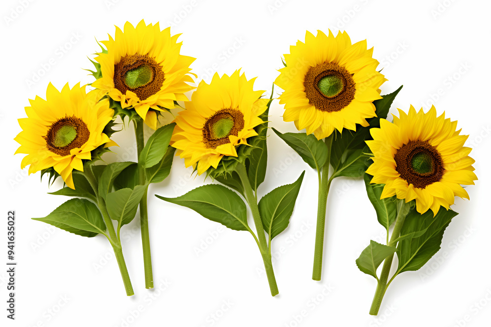Obraz premium Bright Sunflower Quartet Illuminating a White Background
