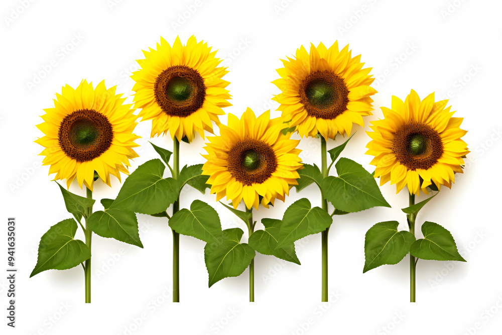 Fototapeta premium Bright Sunflower Quartet Illuminating a White Background