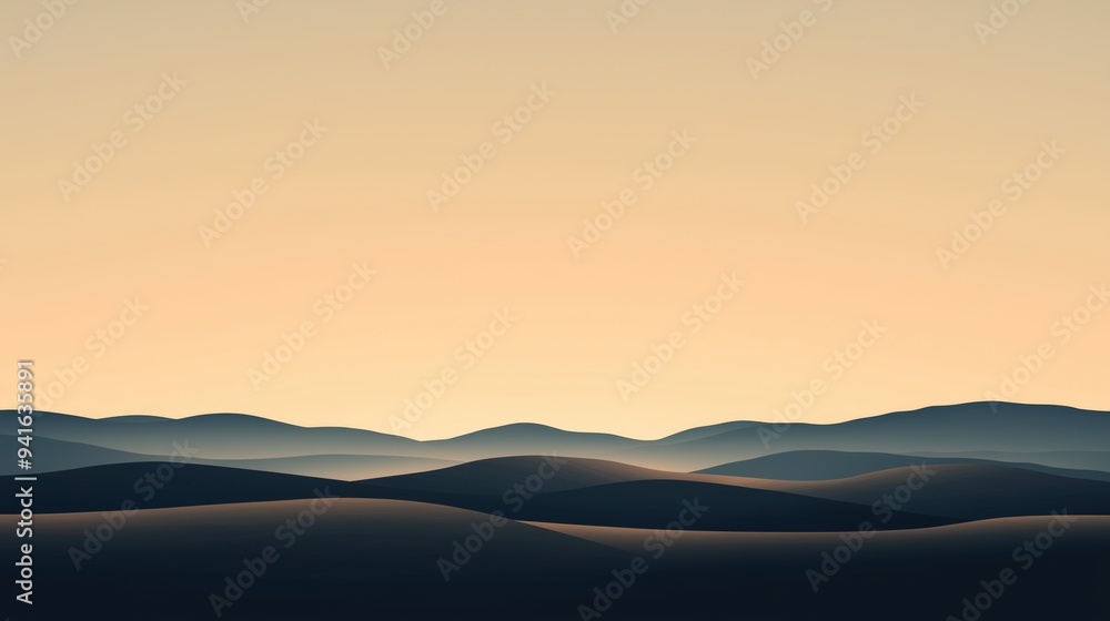 A minimalist depiction of sunrise over gently rolling hills, with soft gradients of light and shadow creating a peaceful and serene atmosphere. A minimalist depiction of sunrise over gently rolling hills, with soft gradients of light and shadow creating a peaceful and serene atmosphere.