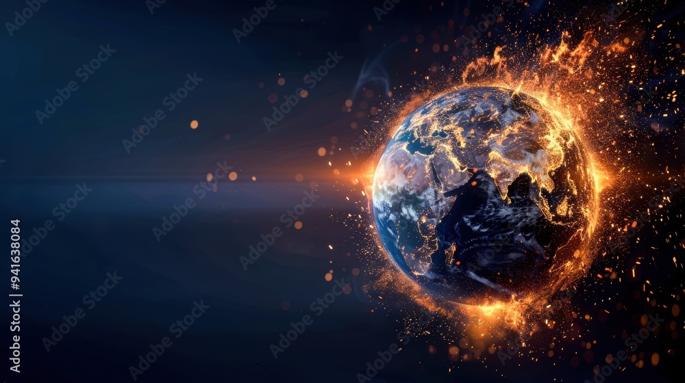 A stunning visual of Earth on fire, symbolizing climate change and environmental crises, highlighting urgency and global concern. A stunning visual of Earth on fire, symbolizing climate change and environmental crises, highlighting urgency and global concern.