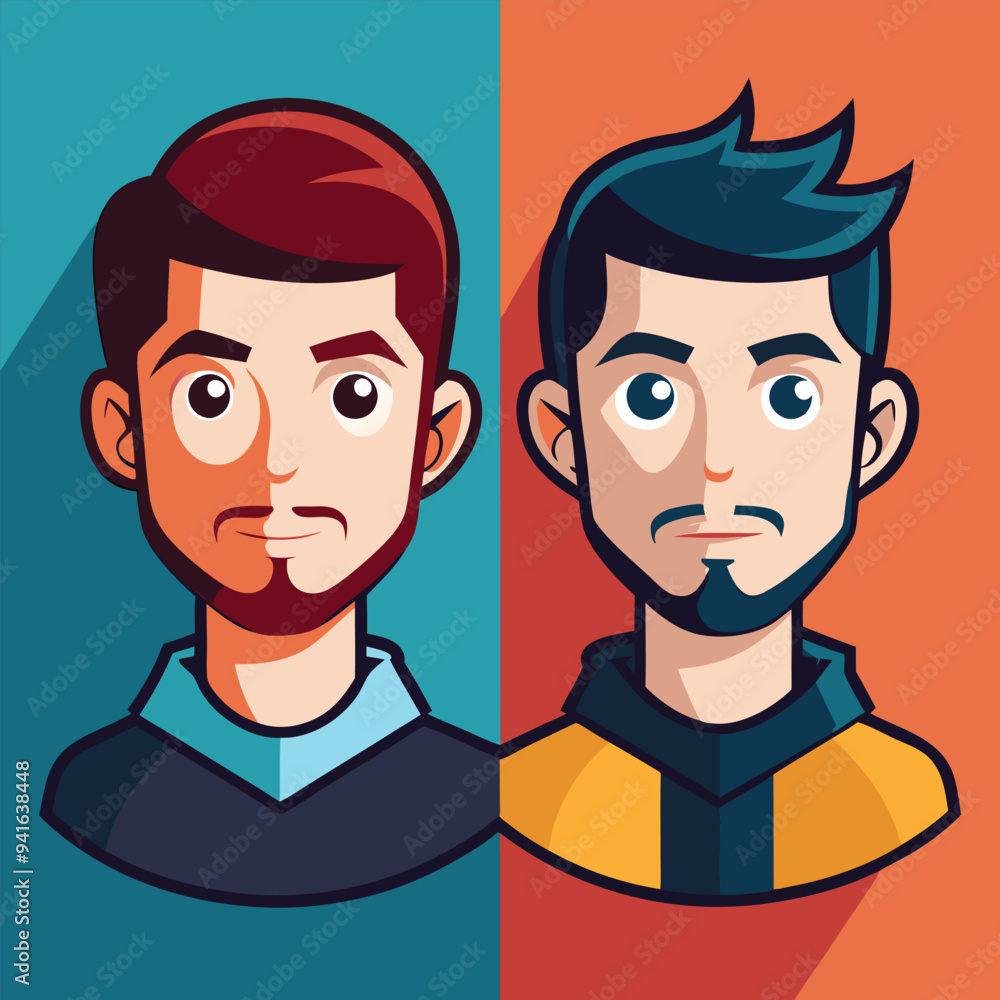 Naklejka premium young man avatar character, due avatar, Man Vector Icon Cartoon Illustration 