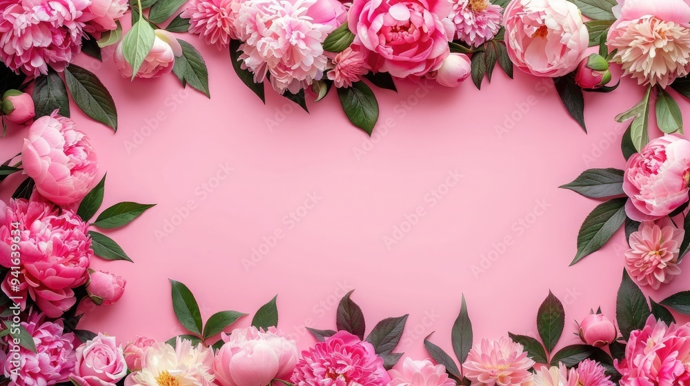 Pink peonies roses on white background with copy space abstract natural floral frame layout with text space romantic feminine composition wedding invitation concept. Pink peonies roses on white background with copy space abstract natural floral frame layout with text space romantic feminine composition wedding invitation concept.