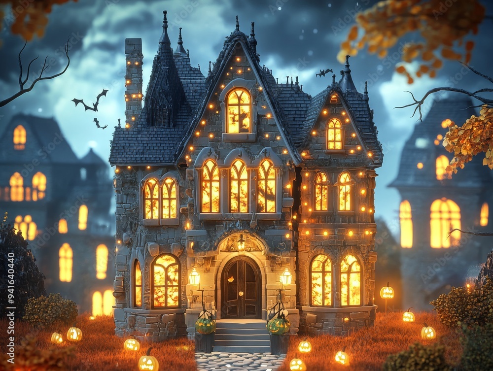 Enchanting Halloween Haunted Mansion Claymation Card with Playful Anime Features Enchanting Halloween Haunted Mansion Claymation Card with Playful Anime Features