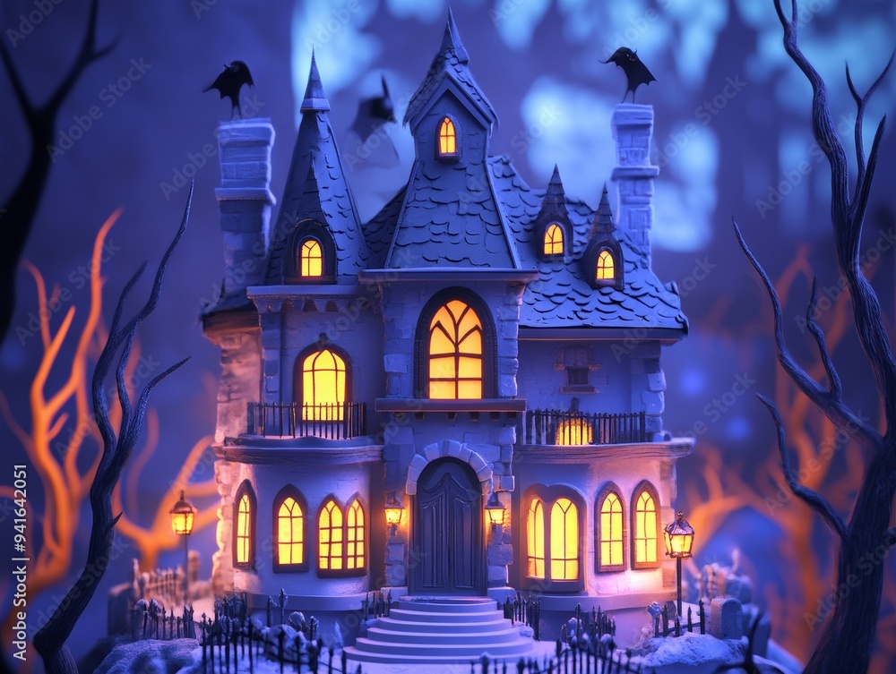 Enchanting Halloween Mansion Blank Card in Claymation Style Enchanting Halloween Mansion Blank Card in Claymation Style
