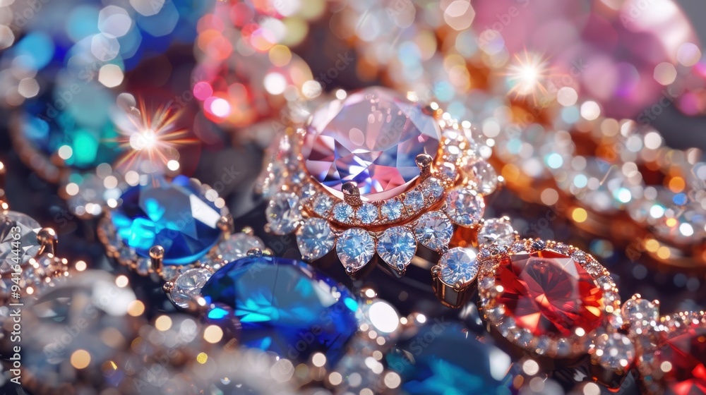 Close-up of sparkling gems and diamonds. Close-up of sparkling gems and diamonds.