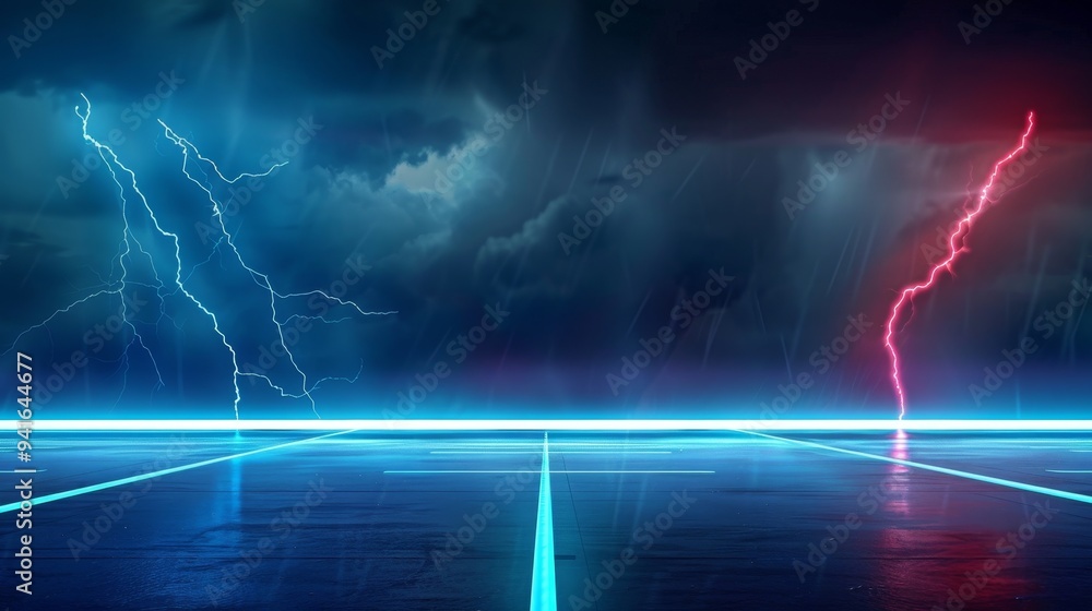 A cyberpunk-inspired wallpaper featuring a dramatic thunderstorm with lightning strikes and neon lights illuminating a wet, futuristic cityscape. The image evokes a sense of power, mystery, and the un A cyberpunk-inspired wallpaper featuring a dramatic thunderstorm with lightning strikes and neon lights illuminating a wet, futuristic cityscape. The image evokes a sense of power, mystery, and the un