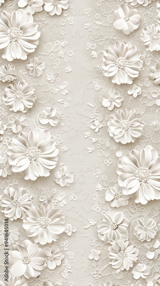 Obraz premium White 3D Floral Pattern Background.