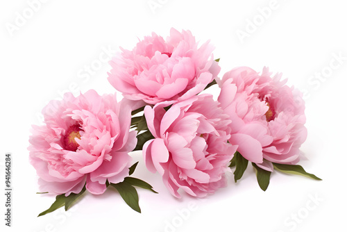 Wallpaper Mural Luxurious Pink Peonies in Full Bloom with Rich Green Leaves on a Bright White Background"  Torontodigital.ca