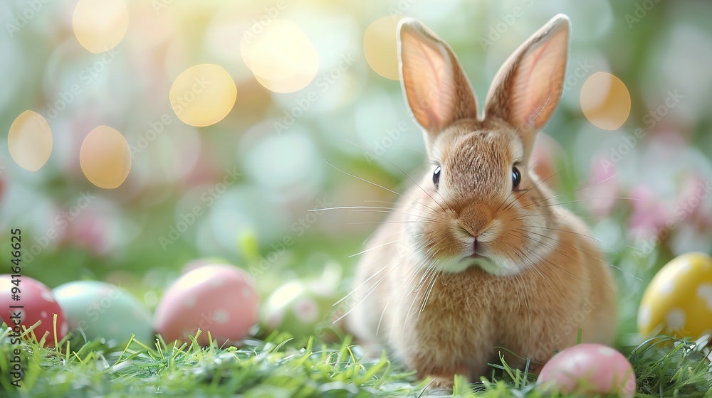 Frame of cute bunnies and Easter eggs circular green screen background. 