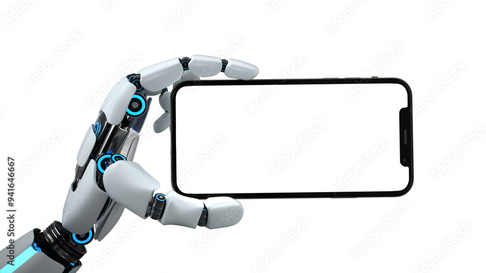 3D Illustration - Humanoid Robot Hand Smartphone White Screen Transparent 3D Illustration - Humanoid Robot Hand Smartphone White Screen Transparent