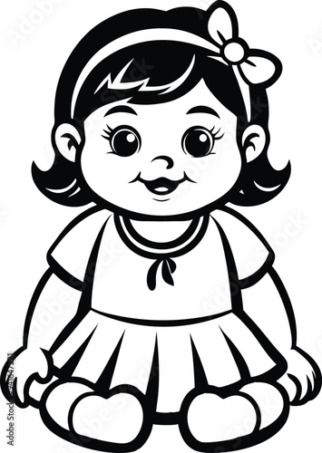 cute baby girl silhouette illustration black and white