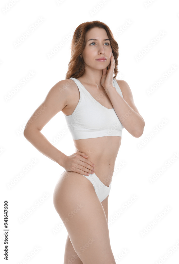 Woman with slim body posing on white background Woman with slim body posing on white background