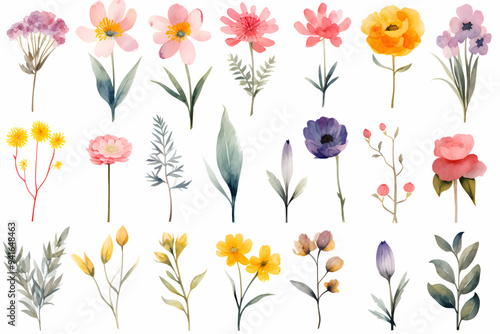 Wallpaper Mural "Delicate Botanical Illustrations: A Collection of Hand-Painted Floral Designs in Soft Pastel Hues"  Torontodigital.ca