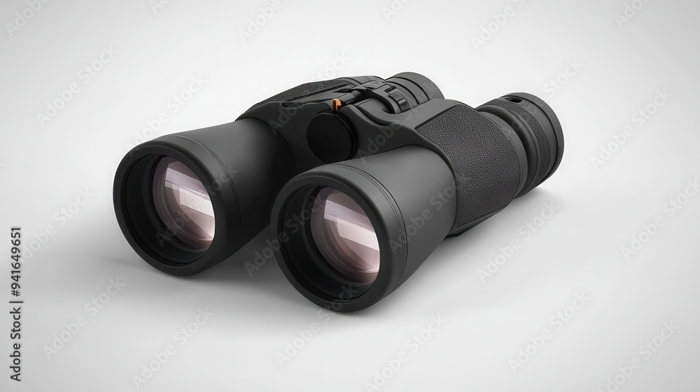 A sleek pair of black binoculars designed for optimal viewing, perfect for outdoor adventures and wildlife observation. A sleek pair of black binoculars designed for optimal viewing, perfect for outdoor adventures and wildlife observation.