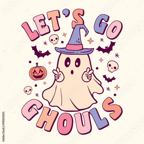 Let's go ghouls - Retro Groovy Halloween t shirt design, vector graphic