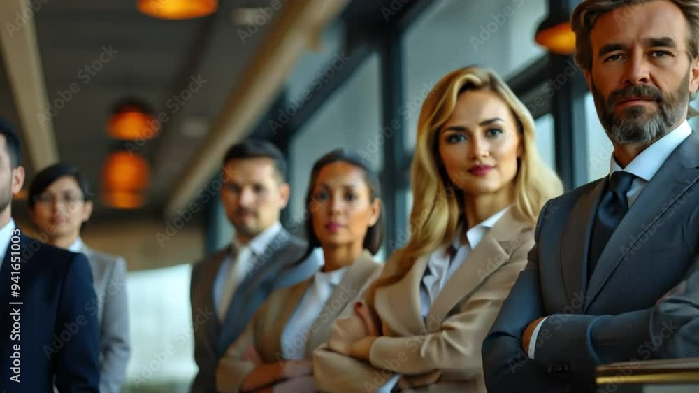 a gathering of professionals standing on a business center's balcony a gathering of professionals standing on a business center's balcony