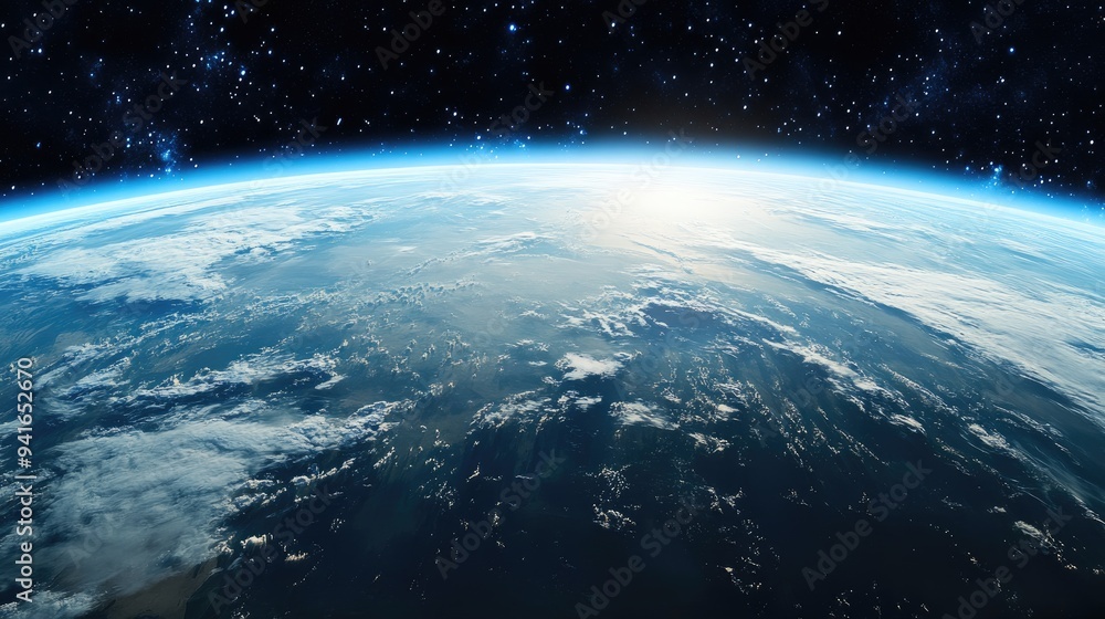 Fototapeta premium A breathtaking panoramic view from 20km above ground, capturing the curvature of the Earth and the thin atmosphere.