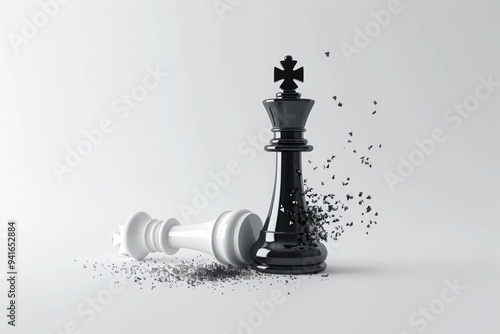 A black and white chess piece with a broken fragment