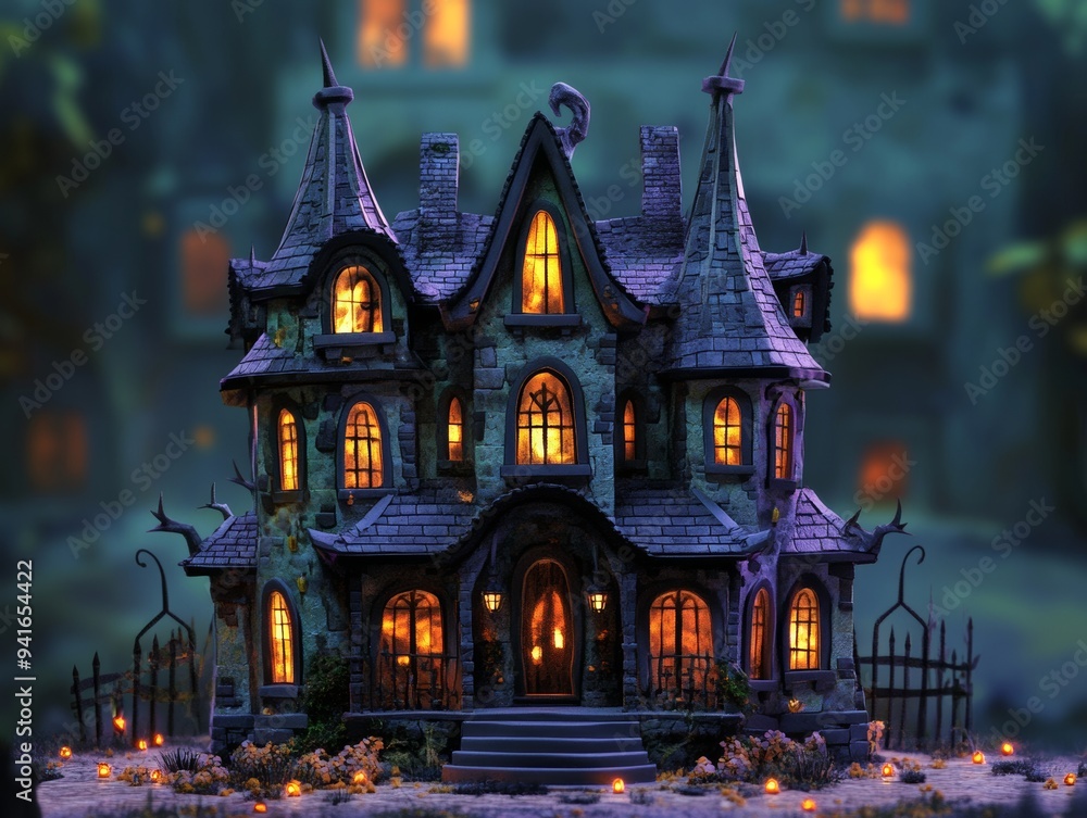 Spooky Haunted Mansion Halloween Card in Claymation Style with Anime Accents Spooky Haunted Mansion Halloween Card in Claymation Style with Anime Accents