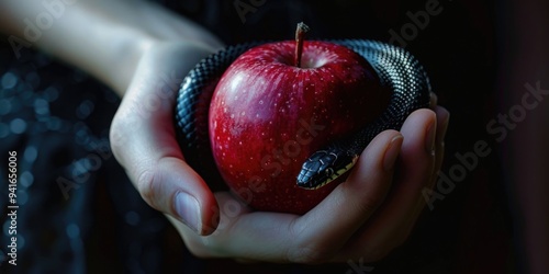 Person holding apple and snake