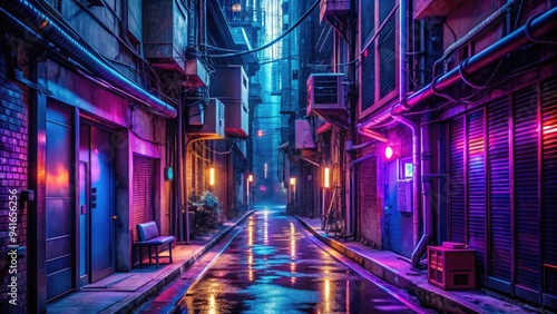 Electric Alleyways: Narrow, neon-lit alleys with a sense of danger and intrigue.