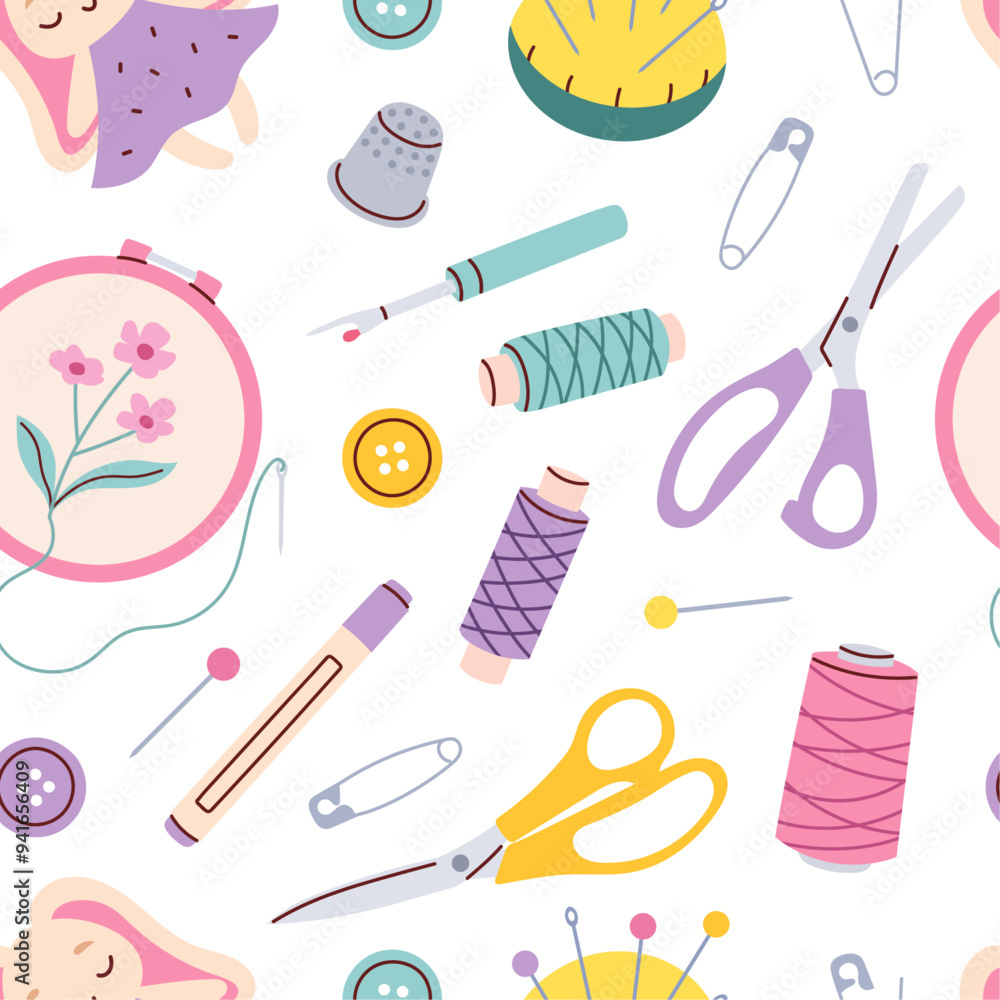 Vector seamless pattern with sewing accessories Vector seamless pattern with sewing accessories