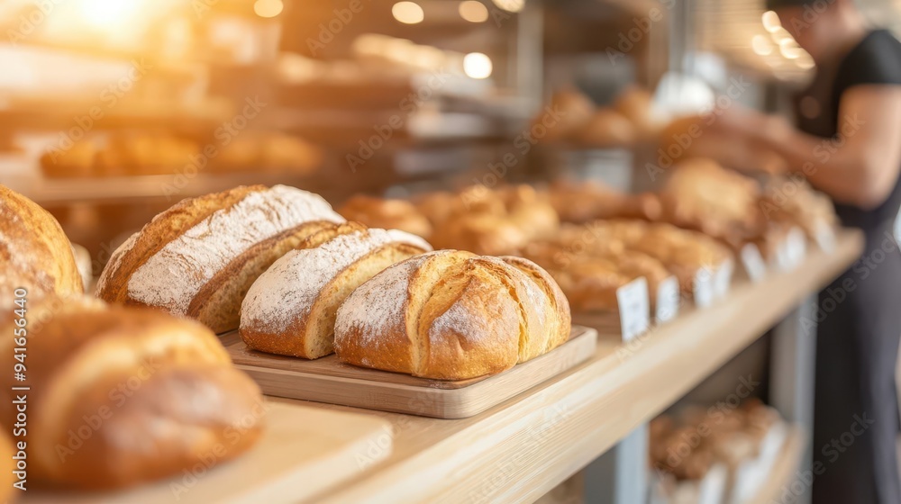 Hazy, gentle blur of a bakery s interior with warm, ambient lighting Hazy, gentle blur of a bakery s interior with warm, ambient lighting