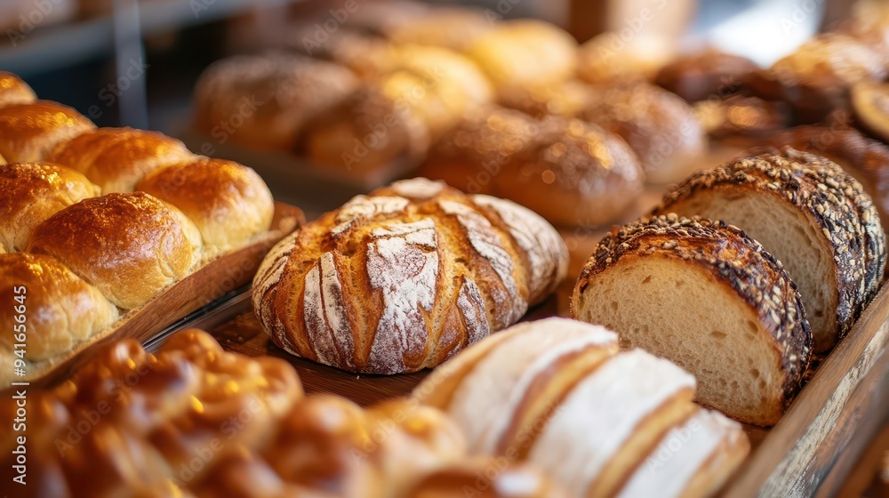 Hazy, warm light blurring the edges of a bakery s bread and pastry selection Hazy, warm light blurring the edges of a bakery s bread and pastry selection