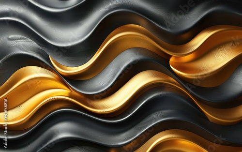 Textured lines in black and gold intertwine, creating a captivating abstract design