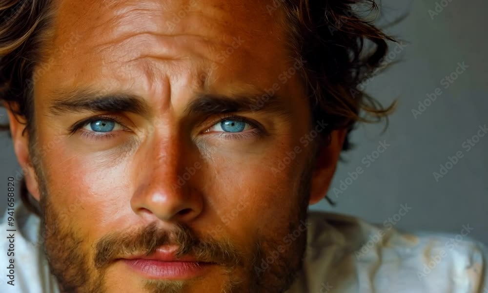 A charismatic individual with striking blue eyes and tousled hair gazes thoughtfully, exuding charm and confidence in a soft-lit environment that enhances his features A charismatic individual with striking blue eyes and tousled hair gazes thoughtfully, exuding charm and confidence in a soft-lit environment that enhances his features