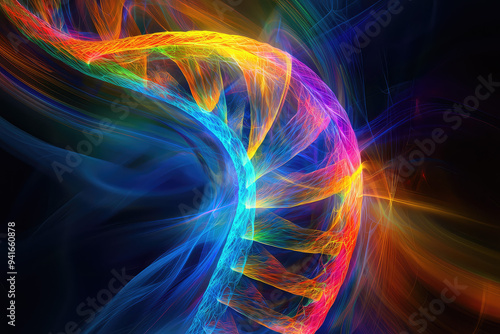 A Stunning Representation of a Double Helix Illuminated by Vibrant Colors, Symbolizing Life and Genetic Diversity