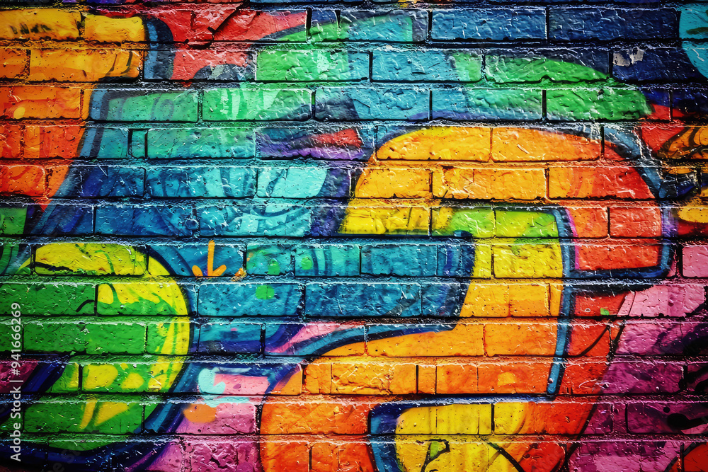 Obraz premium A Stunning Journey Through Color: Explore the Artistic Expression of a Brilliantly Painted Brick Wall in Urban Artistry!